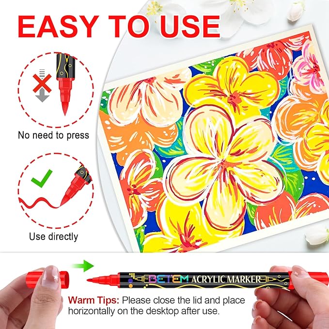 Betem Dual Tip Acrylic Paint Pens, 120 Colors Paint Markers for Glass, Window, Fabric, Wood, Rock, Canvas, Acrylic Markers with Fine & Brush Tip, Art & Craft Supplies, Teacher Appreciation Gift