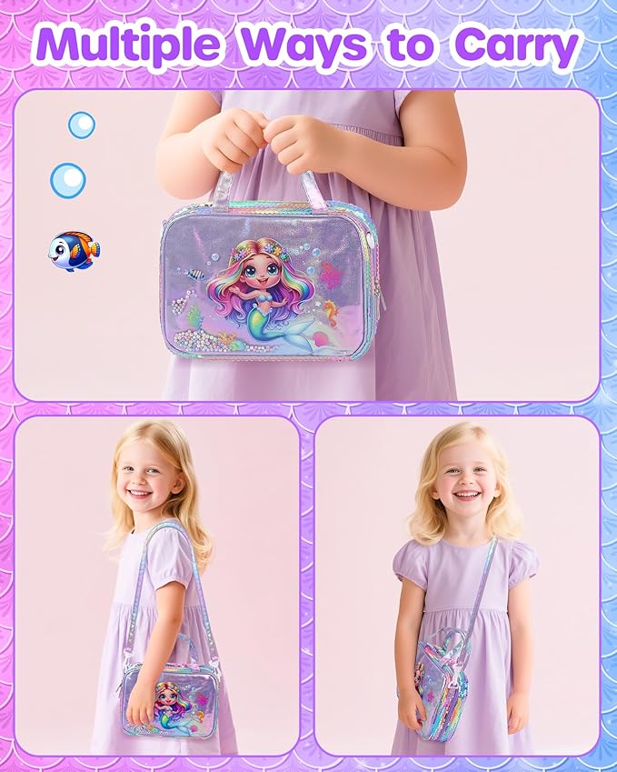 D-FantiX Mermaid Art Supplies Scented Washable Markers for Kids Ages 4-8, 63Pcs Arts and Crafts Kits with Convertible Bag, Travel Activity Drawing Stuff Coloring Set, Gift for 4-6-8-12 Year Old Girls