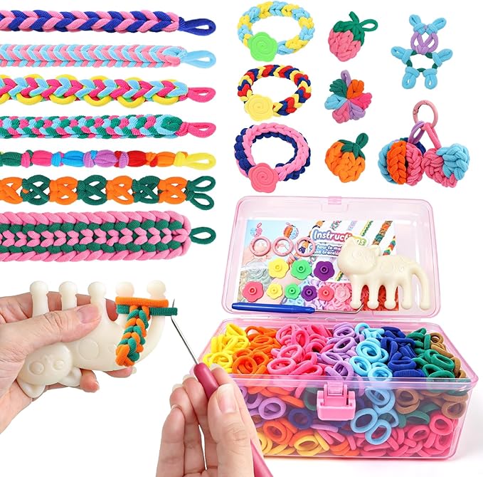 DDAI Bracelet Making Kit for Girls Ages 6-12 – Arts and Crafts for Kids Weaving Loom Bracelets Kits -1000+ Colorful Elastic Cloth Loom Bands – Great Birthday Gift for Girls Boys 7 8-12 Years Old