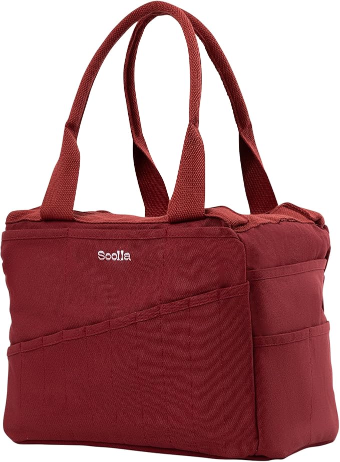 Soolla Studio Bag: Art Supply Organizer & Pottery Tool Bag, Washable Craft Tote, Knitting Yarn Holder, Crochet Projects, 30 Pockets, 20+ Canvas Colors, Gift for Artists & Teachers (Sangria Red)