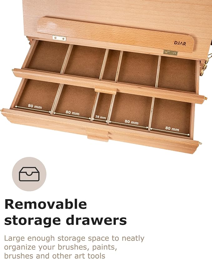 DJAR Tabletop Easel for Painting with 3 Drawer Storage, Adjustable Portable Beechwood Desktop Easel Sketchbox, Art Painting Stand for Adults, Students