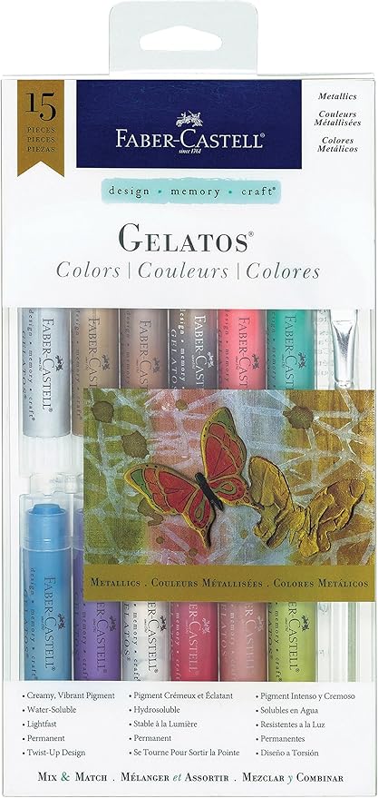 Faber-Castell Gelatos Colors Set, Metallics - Water Soluble Pigment Crayons