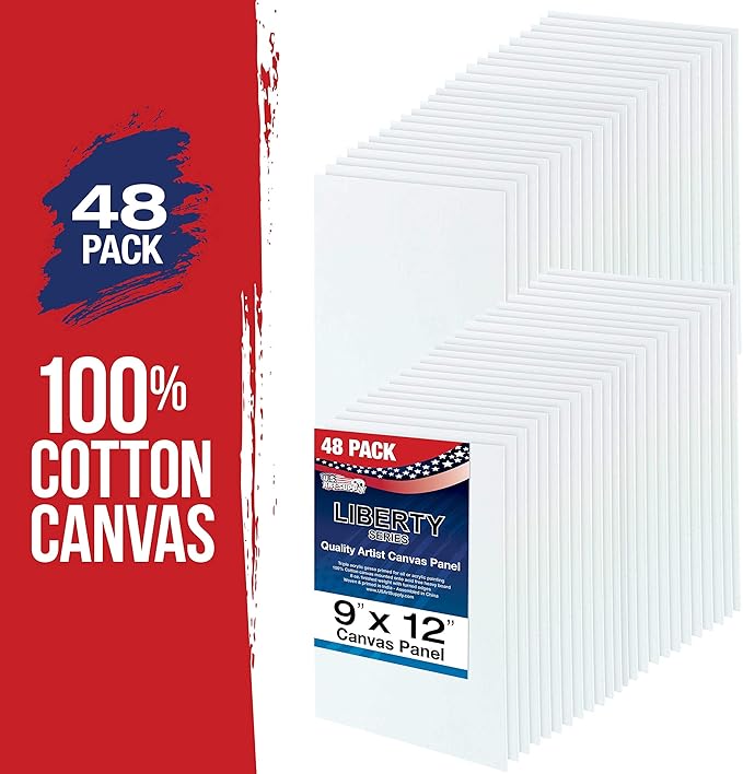 U.S. Art Supply 9 X 12 Inch Art Canvas Board Panels 48 Pack - 8 Ounce Heavyweight Cotton Acid Free Canvases for Painting Acrylics and Watercolor (1 Case of 48 Single Canvas Painting Panels)