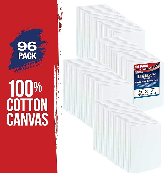 U.S. Art Supply 5 X 7 Inch Art Canvas Board Panels 96 Pack - 8 Ounce Heavyweight Cotton Acid Free Canvases for Painting Acrylics and Watercolor (1 Case of 96 Single Canvas Painting Panels)
