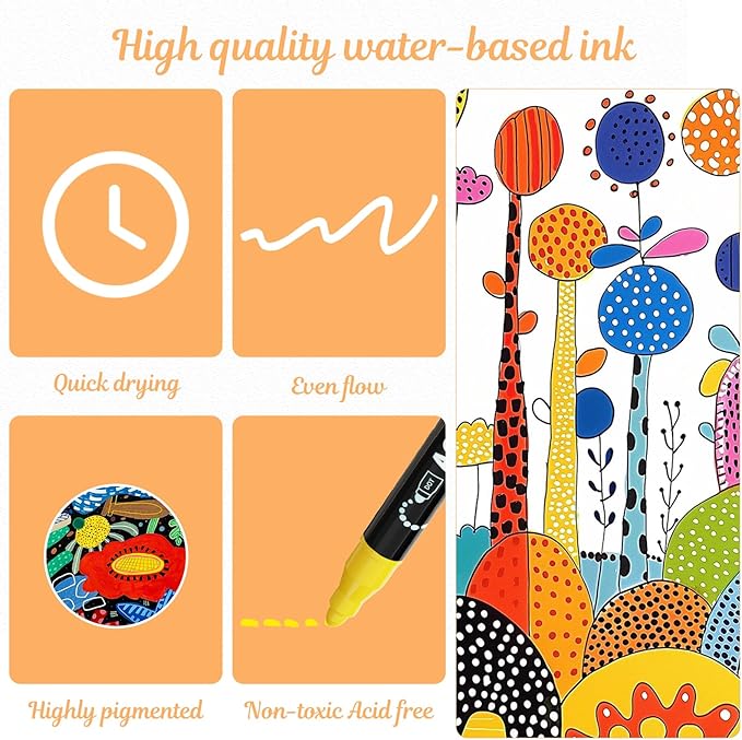 36 Colors Dual Tip Acrylic Paint Markers, Premium Dot & Fine Tip Coloring Paint Pens for Rock, Wood, Fabric, Canvas, Glass, Paper, Ceramic, Scrapbook, Vision Board and DIY Crafts Supplies Art Gifts