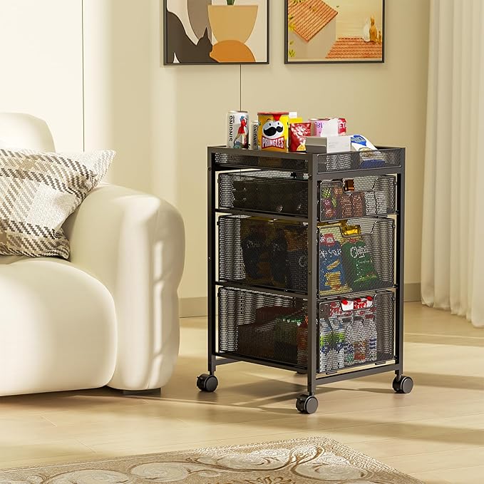 Rolling Utility Cart with 3 Drawers, Craft Organizer and Storage with DIY Divider, Lockable Wheels, Multi-Functional Storage for Art Supplies, Store for Brushes & Paints & Small Parts(Patent Pending)