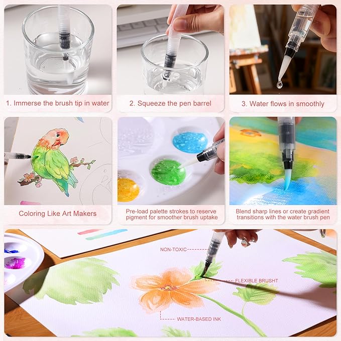 TOSHARE 24 Colors Blendable Watercolor Markers for Adults 2026 Professional Double Tip Paint Pens with 1 Water Brush Pen Water Based Coloring Pens Drawing Markers Set with Flexible Brush Tip