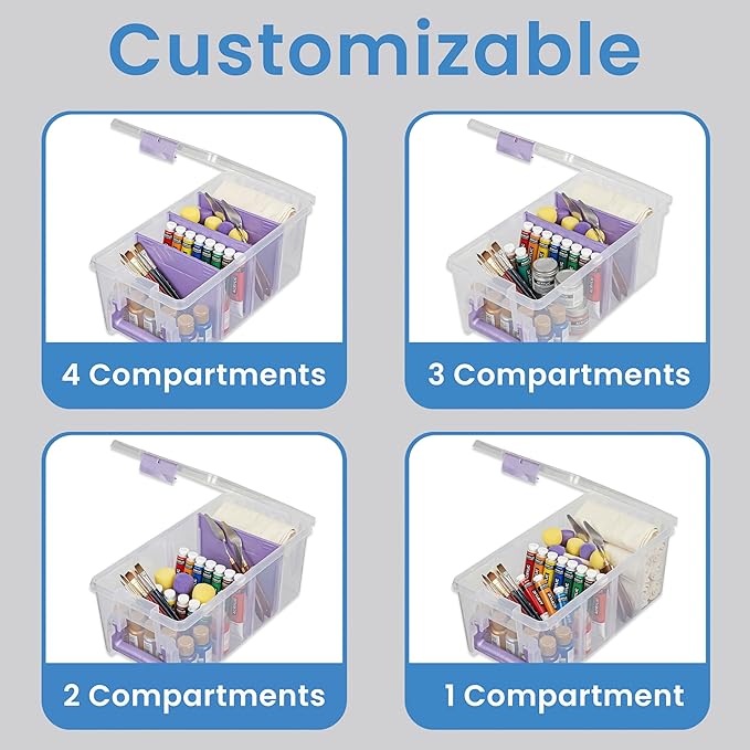 ArtBin Semi Satchel Portable Craft Organizer with 3 Dividers - Clear Plastic Storage Case for Art & Craft Supplies