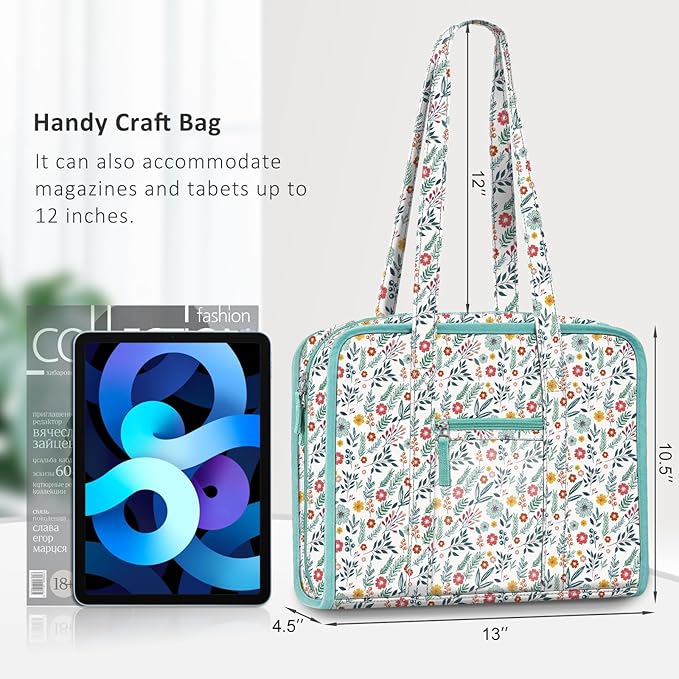 FINPAC Sewing and Craft Supplies Storage Tote, Large Capacity Travel Packing Organizer Bag with Clear Pockets and Handle for Knitting, Crochet, Art, Sewing Accessories