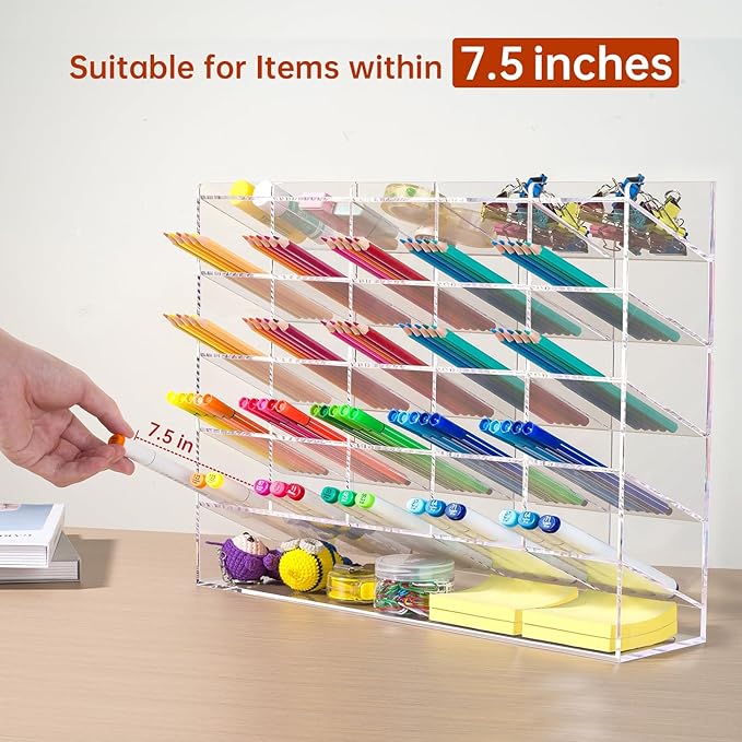 BEYGORM Acrylic Vertical Marker Organizer for 310 Markers with 26 Compartments, Clear Angled Pen & Pencil Holder, Large Desk Stationery & Art Supply Storage for Office & School (14.9 x 12.4 x 4 Inch)