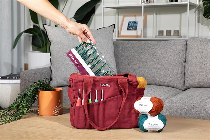 Soolla Studio Bag: Pottery Tool Bag & Craft Storage, Art Supply Organizer, Washable Tote, Knitting Yarn Carrier, Crochet Projects, 30 Pockets, 20+ Canvas Colors, Gift For Artists & Teachers (Blackout)