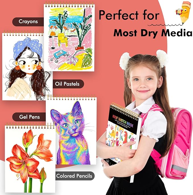 Soucolor 9" x 12" Sketch Book, 100 Sheets Spiral Bound Art Sketchbook, Acid Free Artist Drawing Book Paper,Sketch Book for Kids, Craft Activities, Sketch Paper for Drawing Coloring Sketching