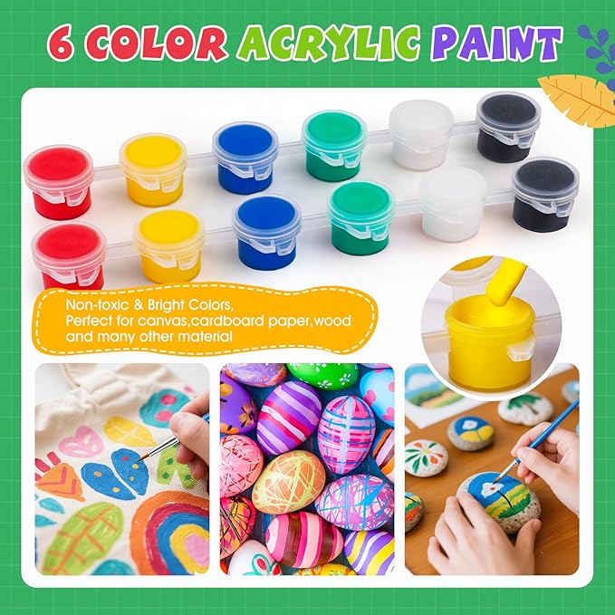 ESRICH 24 Set Mini Acrylic Paint Kit, 5in Mini Stretched Canvas with 7.5in Easel,Acrylic Paint Strips, Paint Palettes, Painting Brushes, Small Canvas and Easel Set for Artists Beginner, Gift