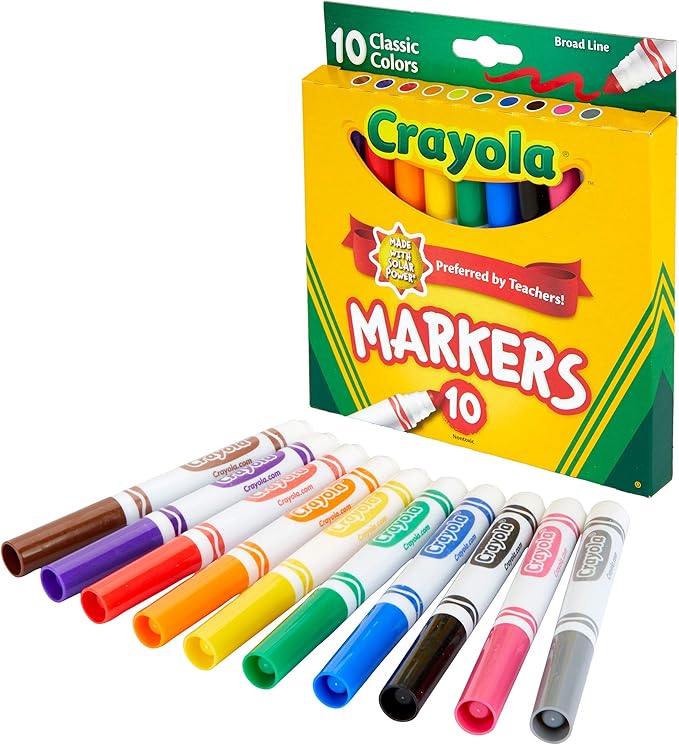 Crayola Broad Line Markers (12pk), Assorted Bulk Markers for Kids, Arts & Crafts Supplies for Coloring Books, Construction Paper, Ages 3+
