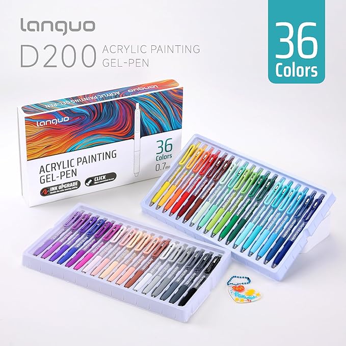 languo Acrylic Gel Pens for Coloring, 36 Colors Click Acrylic Paint Pens Set with 0.7mm Tip for Adult Coloring, Colored Gel Pens for Black Paper, Rock, Glass, Fabric, DIY and Art Crafts Supplies