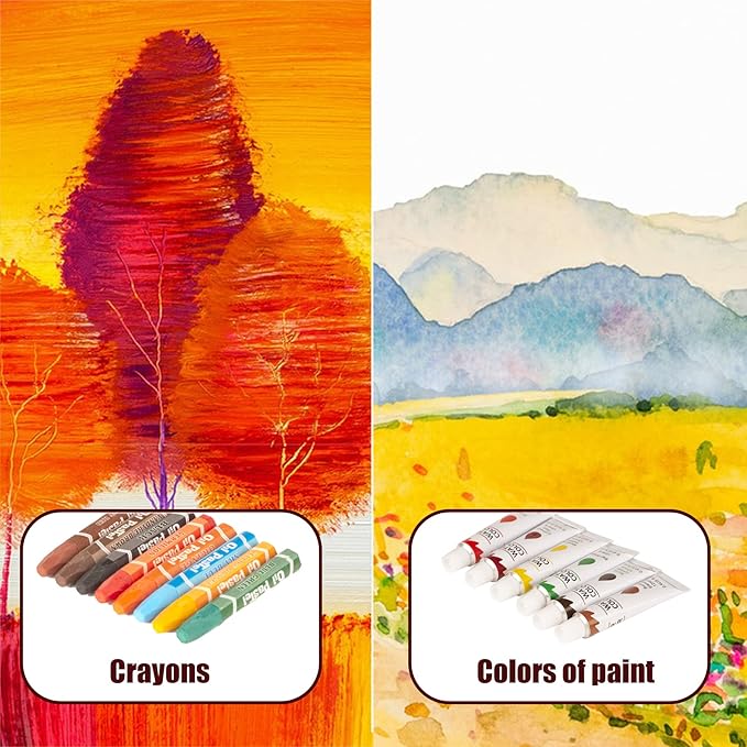 KINSPORY 168 Pack Wooden Art Set, Deluxe Painting Drawing Kit, 3 Coloring Books, Oil Pastels, Watercolor Paints, Art Crafts Supplies, Creative Gift Set for Beginners, Kids, Boys, Girls & Artists (Red)