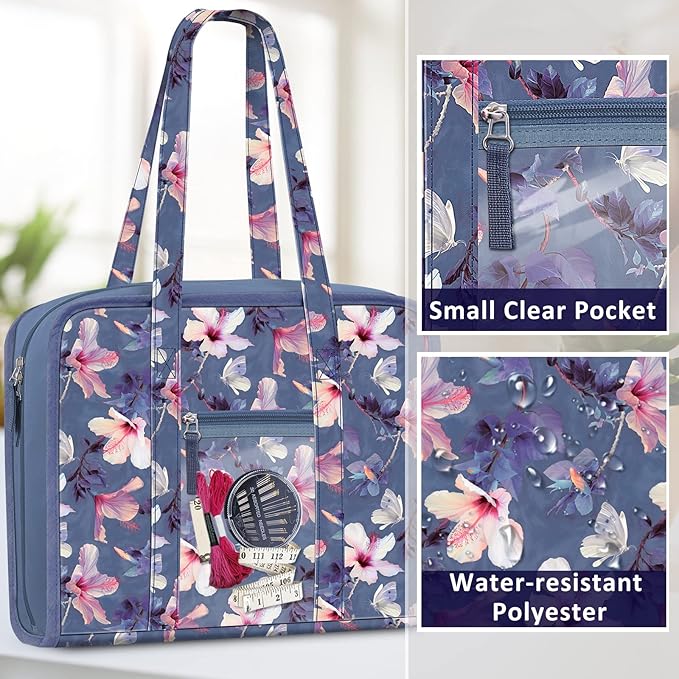 FINPAC Sewing and Craft Supplies Storage Tote, Large Capacity Travel Packing Organizer Bag with Clear Pockets and Handle for Knitting, Crochet, Art, Sewing Accessories