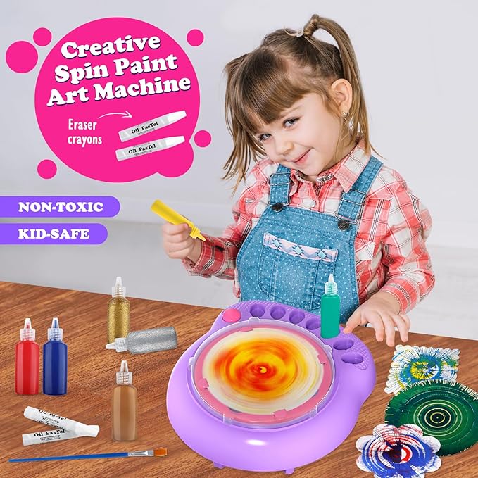 Spin Art Machine for Kids - Paint Spinner Art Craft Kit with 36 Artboards & 7 Colors - Arts and Crafts Painting Set for Boys Girls Ages 4-12, Birthday Easter Gifts for 6 7 8 9 10 Year Old (Purple)