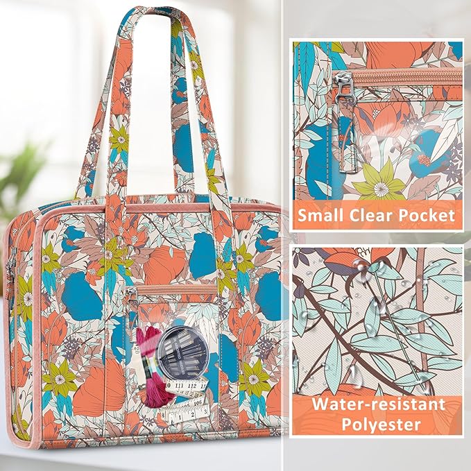 FINPAC Sewing and Craft Supplies Storage Tote, Large Capacity Travel Packing Organizer Bag with Clear Pockets and Handle for Knitting, Crochet, Art, Sewing Accessories