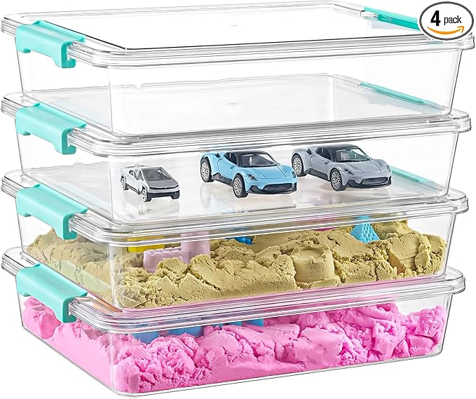 Stebopum 6 QT Clear Plastic Storage Bins with Lids, Stackable Sensory Bin Tools, Arts Crafts Organizers and Storage Containers with Lids for Home, Office, Classroom and Workshop Organization, 4 Pack
