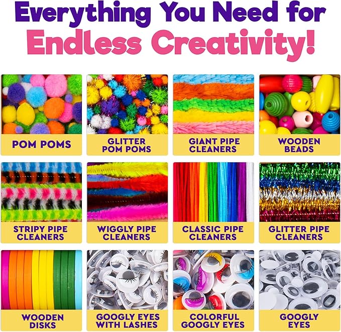 Blue Squid 3000+ pcs Arts and Crafts Supplies for Kids | Craft Kit Box for Kids Age 4-5, 4-8, 6-8, 8-12 | Craft Supplies & Materials Crafts Set Toys Art Box Gifts for Girls Boys Bulk Art Kit