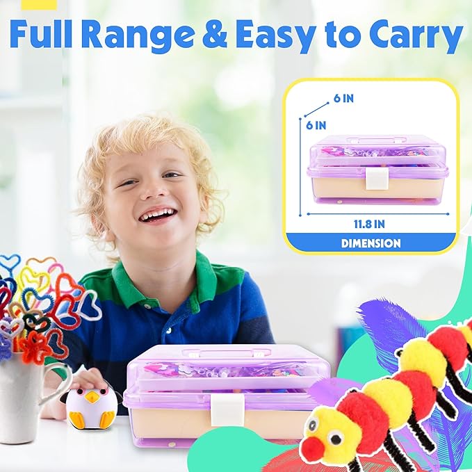 SMILESSKIDDO Arts Craft Supplies for Kids - 1100+ PCS Toddler DIY Craft Art Supply Set, Portable 3 Layered Folding Storage Box School Craft Projects - Gifts for Girls Ages 4-8, 8-12, Purple