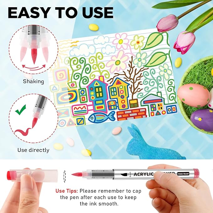 84 Colors Acrylic Paint Markers, Soft Brush Tip Paint Pens and Paint Markers, Acrylic Paint Pens for Easter Decor, Christmas Decorations,Stone,Canvas,Egg, Rock Painting and Christmas Gift DIY Crafts