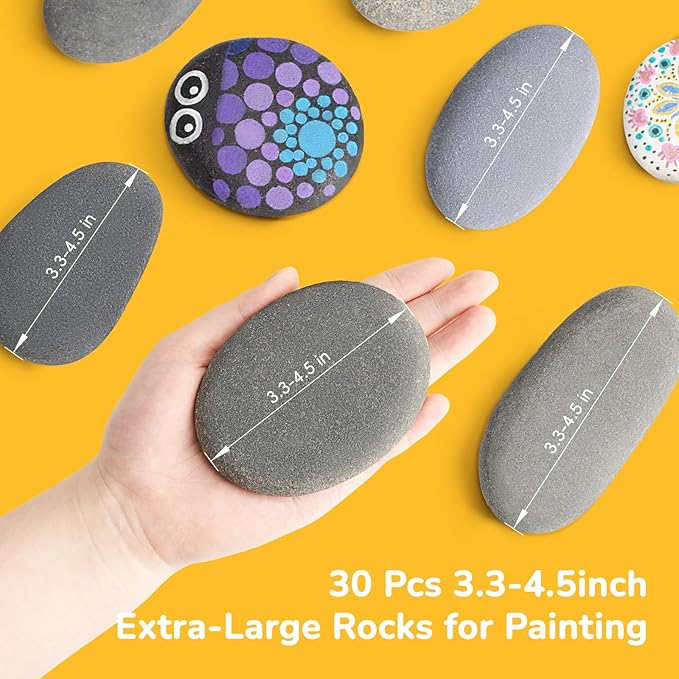 Simetufy 30Pcs Large Rocks for Painting 3.3-4.5Inch Natural River Stones for DIY, Art & Crafts, Smooth Paintable Flat Rocks Bulk for Adults, Children, Home Decor
