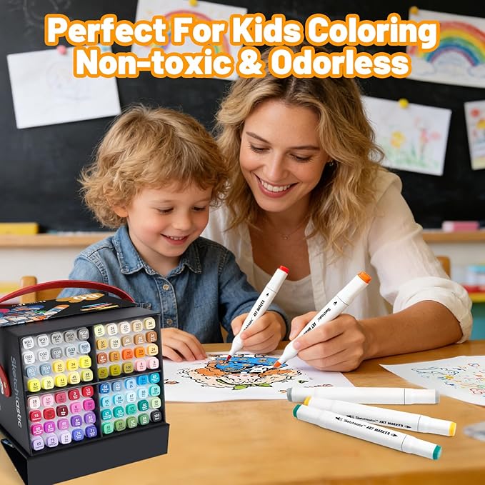 Alcohol Markers Dual Tip Marker Set, 80 Vibrant Colors for Adults, No Bleed Colors for Artists, Based Markers for Coloring Books, Sketching and Art Projects
