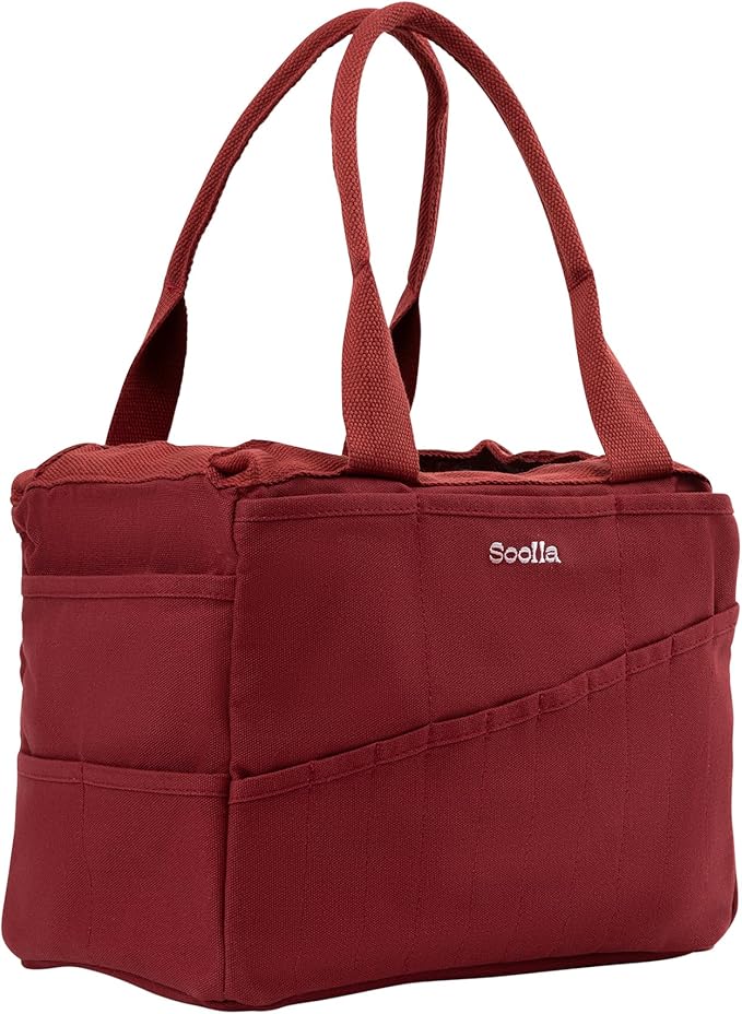 Soolla Studio Bag: Art Supply Organizer & Pottery Tool Bag, Washable Craft Tote, Knitting Yarn Holder, Crochet Projects, 30 Pockets, 20+ Canvas Colors, Gift for Artists & Teachers (Sangria Red)