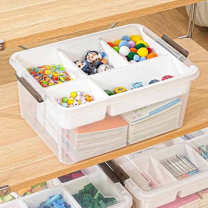 Stebopum 17 QT Plastic Storage Box with Removable Tray Art Supply Craft Organizers and Storage Stackable Storage Container for Organizing Bead, Tool, Sewing, Book, Crayon, Playdoh(Clear)