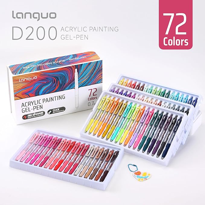 languo Acrylic Gel Pens for Coloring, 72 Colors Click Acrylic Paint Pens Set with 0.7mm Tip for Adult Coloring, Colored Gel Pens for Black Paper, Rock, Glass, Fabric, DIY and Art Crafts Supplies
