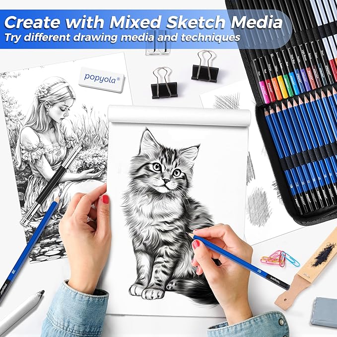 133 Pack Art Supplies Sketching Kit with Sketch Book, Coloring Book, Watercolor Pad, Black Paper Pad, Tutorial, Graphite Colored Charcoal Watercolor & Metallic Pencils for Artists Beginners Adults