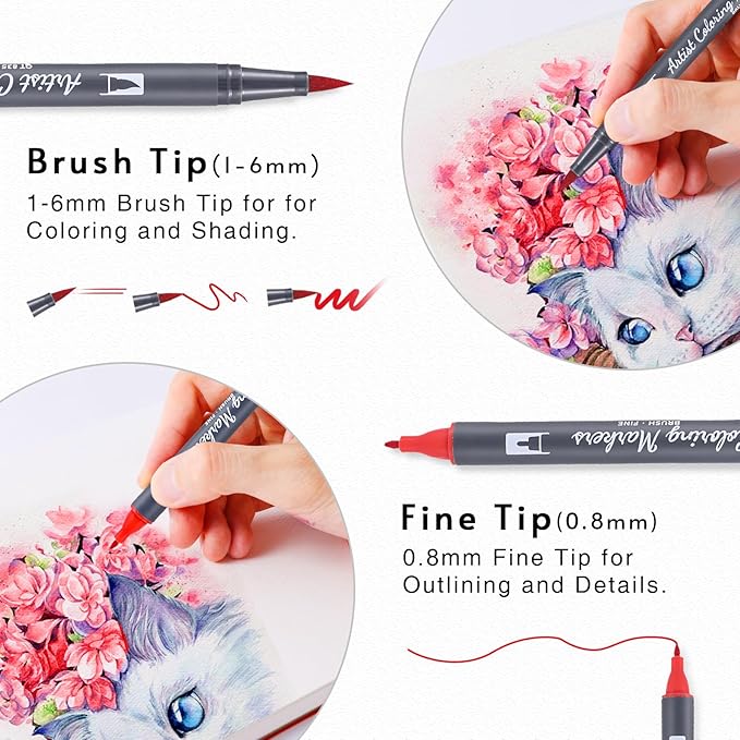 TOSHARE 12 Colors Blendable Watercolor Markers for Adults 2026 Professional Double Tip Paint Pens with 1 Water Brush Pen Water Based Coloring Pens Drawing Markers Set with Flexible Brush Tip