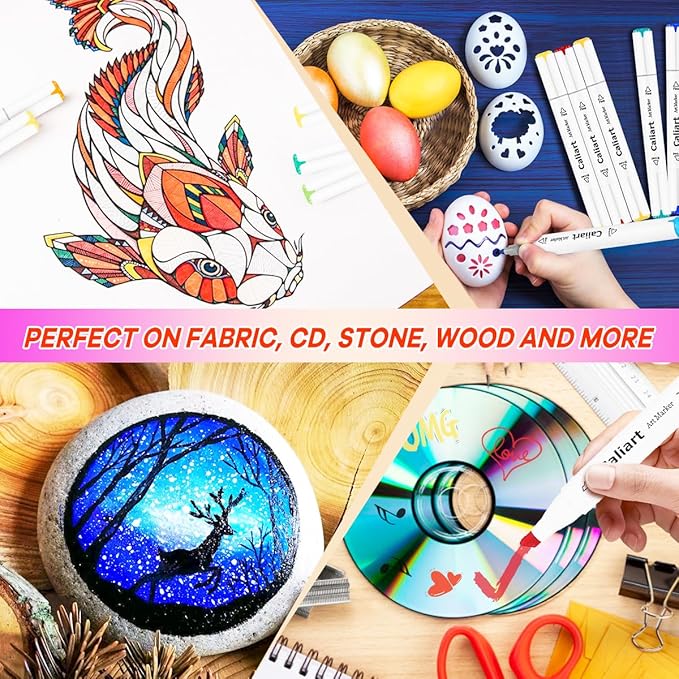 Caliart Markers, 100 Colors Dual Tip Art Markers Sketch Pens Permanent Alcohol Based, with Case for Adults Artists Drawing Illustration Sketching Coloring (White Barrel)