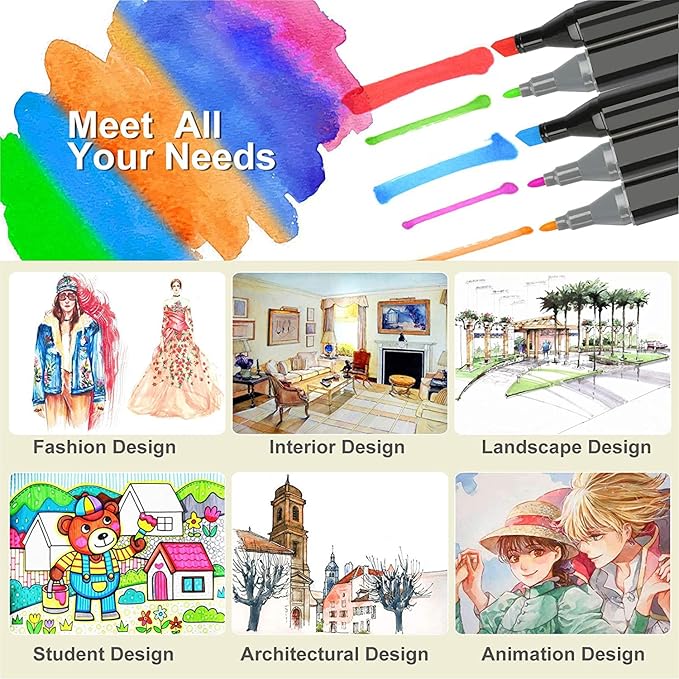 ZECHOMA 80 Colors Alcohol Markers Artist Drawing Art Dual Tip Markers Perfect for Kids Boys Girls Students Adult(80 Black Shell)