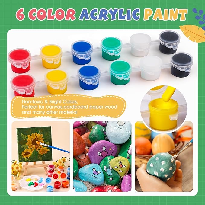 ESRICH 18 Set Mini Acrylic Paint Kit, Minis Stretched Canvas with Easel, Acrylic Paint Strips, Palettes, Painting Brushes, Mini Canvas and Easel Set for Kids Artists Beginner, Gifts