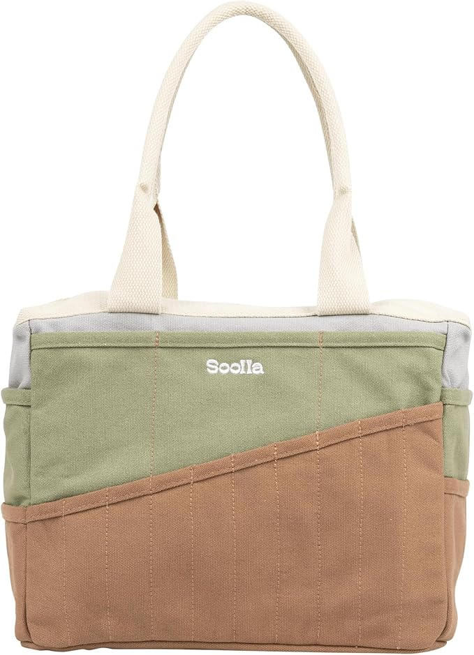 Soolla Studio Bag: Pottery Tool Bag & Art Supply Storage Organizer, Washable Craft Tote, Knitting Yarn, Crochet Projects, 30 Pockets, 25+ Colors, Canvas, Artist Gift for Students & Adults (Good Earth)