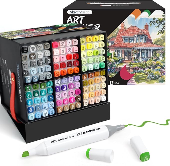 Alcohol Markers Dual Tip Marker Set, 120 Vibrant Colors for Adults, No Bleed Colors for Artists, Based Markers for Coloring Books, Sketching and Art Projects