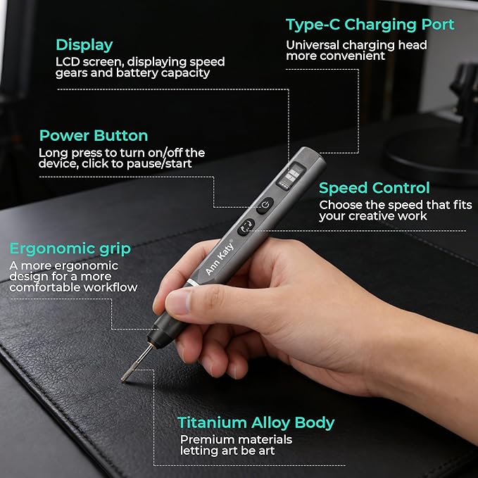 Ann Katy Wireless Engraving Pen Kit for Metal Jade Wood Glass Plastic,Engrave 50+ Surfaces,Precision Tool for Artists & DIY,Unique Gifts for Teens Adults Beginner
