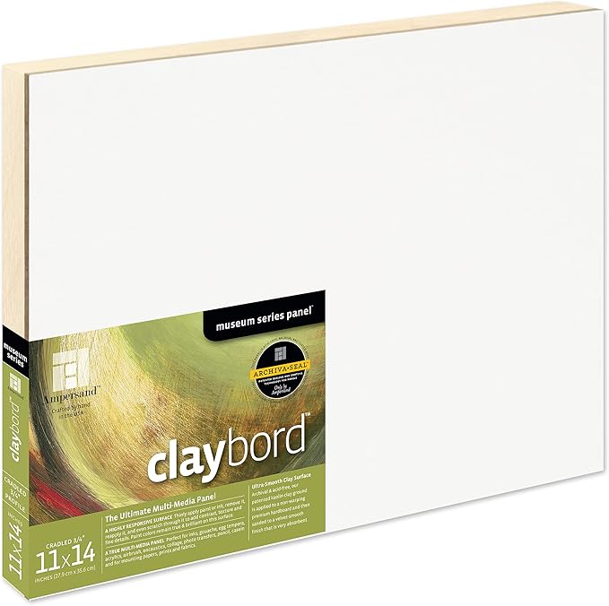Ampersand Art Supply Claybord | 11" x 14" | 3/4" Cradled Profile | Kaolin Clay Painting Panel for Acrylic, Ink, Watercolor & Mixed Media | Canvas & Paper Alternative