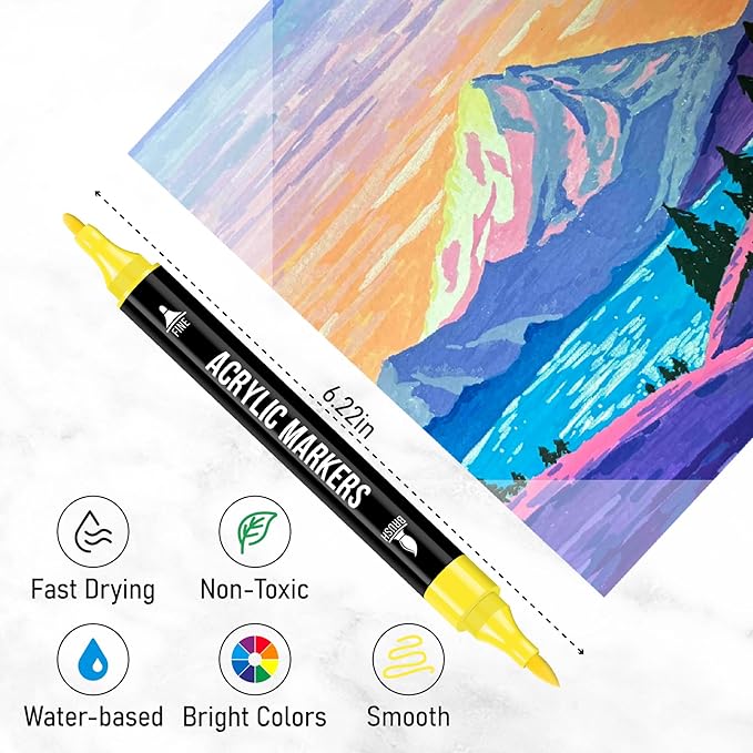168 Colors Acrylic Paint Markers, Dual Tip Fine and Brush Tips Pens Contain 24 Metallic Color for Stone, Wood, Calligraphy, Canvas, Ceramic, Metal, Glass, Rock Painting, DIY Crafts Art Supplies Kit
