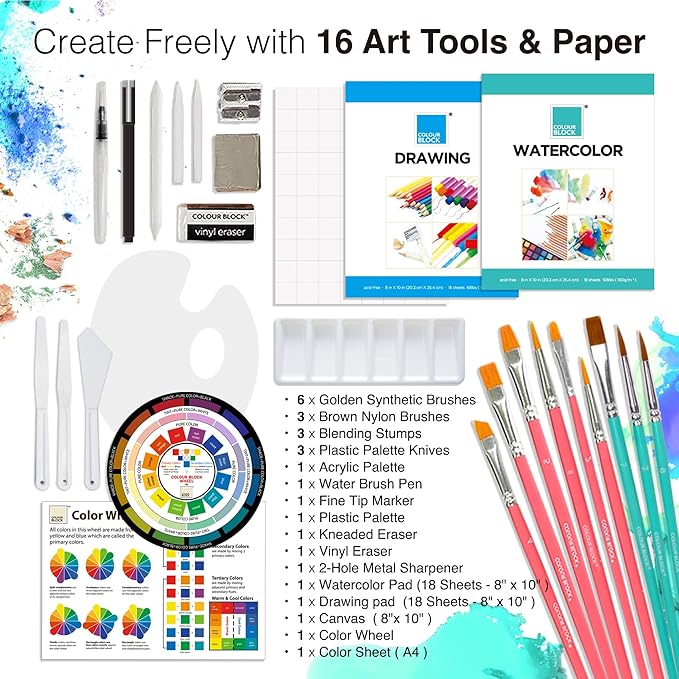 COLOUR BLOCK 151-Piece Professional Art Supply Set with Mixed Media, Paint Kit & Brushes in Aluminum Case, Complete Art Supplies for Adults, All Level Artists, Travel Art Set
