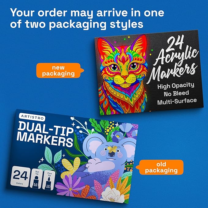 ARTISTRO 24 Precision Dual-Tip Acrylic Paint Markers – Paint Pens Set with Dot & Fine Tips for Fabric, Rock, Glass, Wood, Coloring Books – Classroom & Art Supplies Gift – Teacher Appreciation Gift