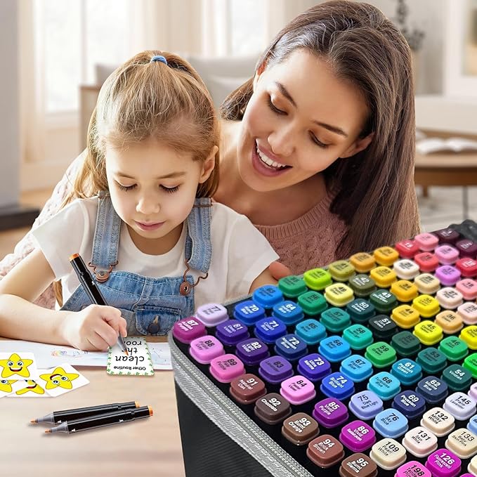 120-Color Dual-Tip Markers Set with Portable Bag - Art Markers for Coloring, Drawing & Sketching -Gift for People Who Love Art.