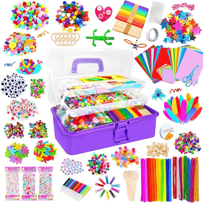 Itopstar 3000+ Kids Arts and Crafts Supplies for Kids Girls Ultimate Crafting Supply Set in Portable 3 Layered Plastic Art Box All in One for Craft DIY Art Supplies Crafts for Girls 8-12