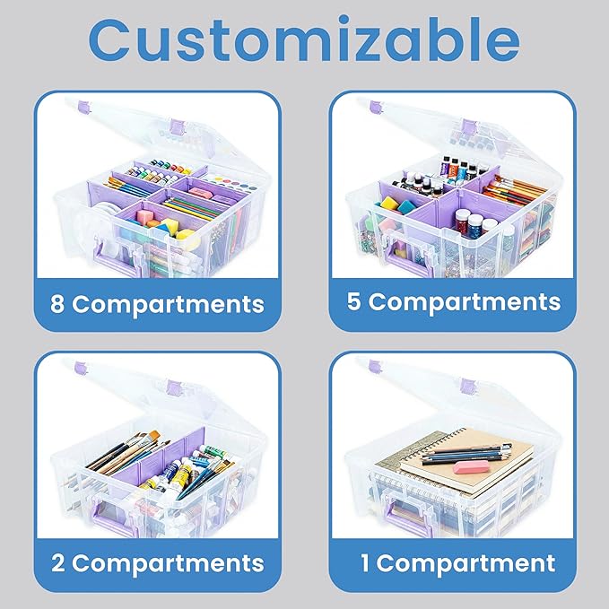 ArtBin 6990JZ Super Satchel Double Deep Compartment Box - Art Storage with 8 Removable Compartments, Smart Closure for Craft Supplies (Purple- Pack of 1)