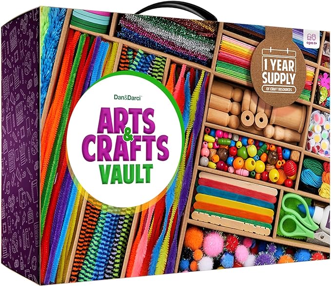 Dan&Darci Arts and Crafts Vault - Craft Supplies Kit in a Box - Birthday Gift for Kids Ages 4 5 6 7 8 9 10 11 & 12 Year Old Girls & Boys - Crafting Set Kits - Gift Ideas for Kid Art Activity Gifts