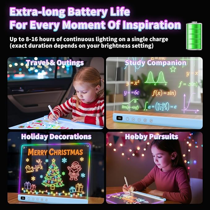 Led Drawing Board with 13 Light Effects, 16" Rechargeable Glow Doodle LED Note Board with Colors, Neon Light Up Drawing Tablet Gifts for Kids for Easter Birthday Christmas Gift Ideas
