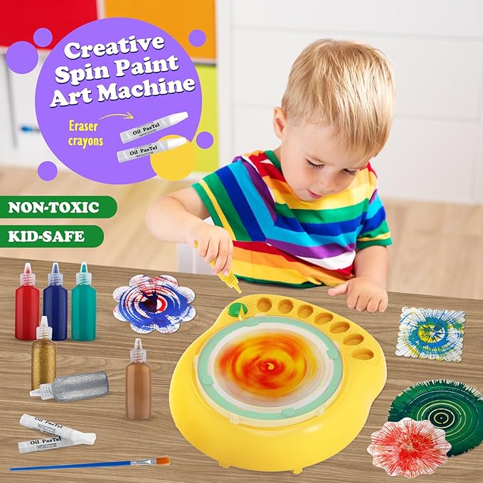 Spin Art Machine for Kids - Paint Spinner Art Craft Kit with 36 Artboards & 7 Colors - Arts and Crafts Painting Set for Boys Girls Ages 4-12, Birthday Easter Gifts for 6 7 8 9 10 Year Old（Green）